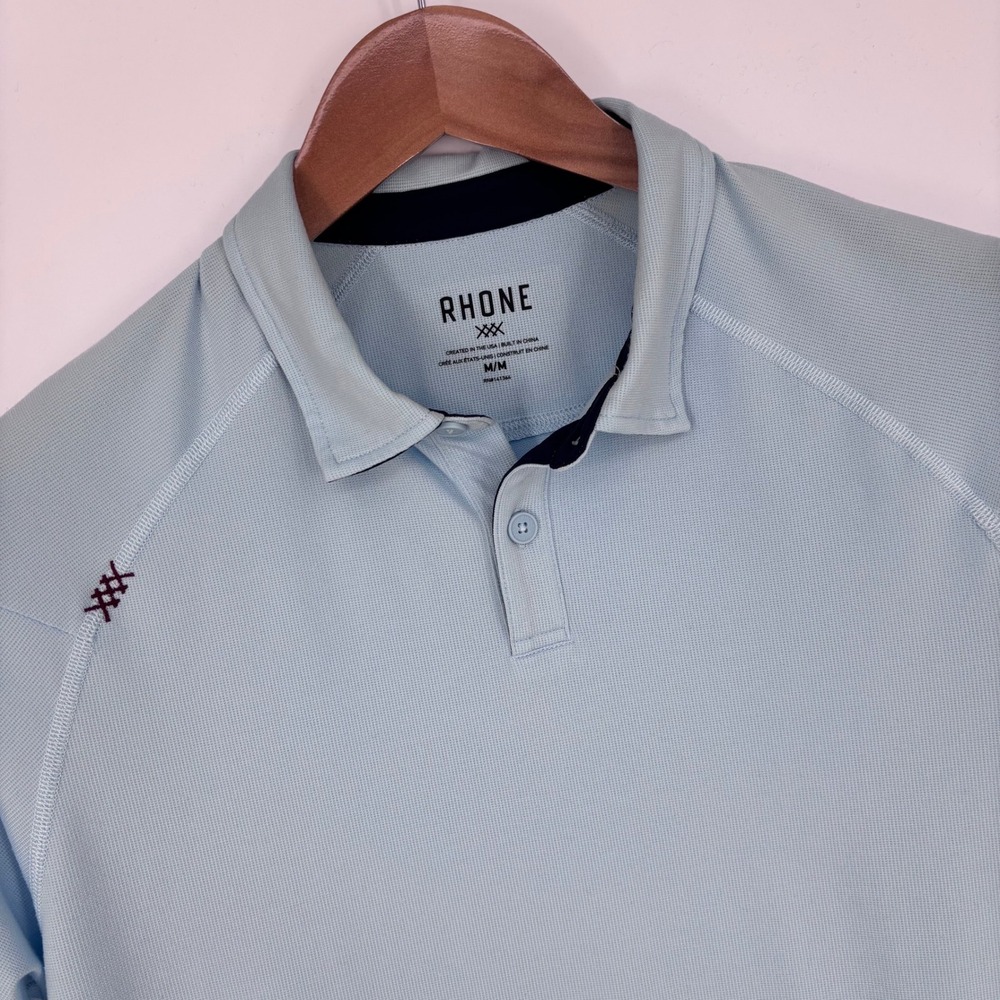 Rhone Delta Pique Polo Mens M Blue Short Sleeve Activewear Golf Shirt Preppy